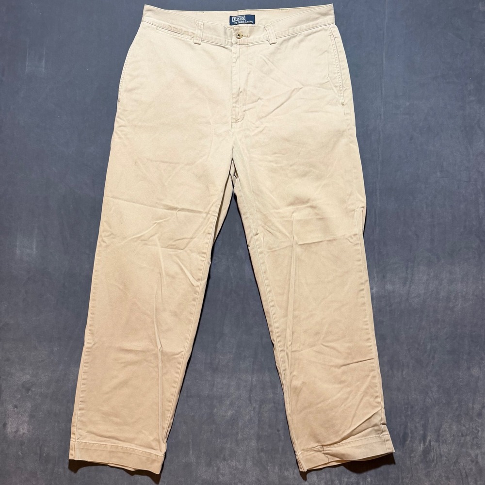 Vintage Polo Ralph Lauren Chino Pants Mens 34x30 Tan Khaki Straight Leg Trousers